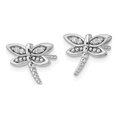 Sterling Silver 1.1mm Round Diamond Dragonfly Stud Earrings – view 3