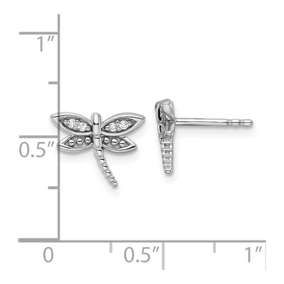 Sterling Silver 1.1mm Round Diamond Dragonfly Stud Earrings – view 5