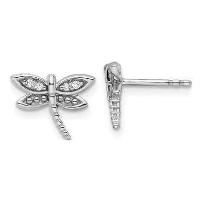 Sterling Silver 1.1mm Round Diamond Dragonfly Stud Earrings
