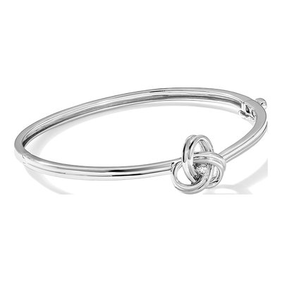 Sterling Silver 1/20 ct tw Diamond Love Knot Bangle Bracelet – view 6