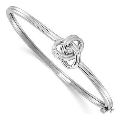 Sterling Silver 1/20 ct tw Diamond Love Knot Bangle Bracelet