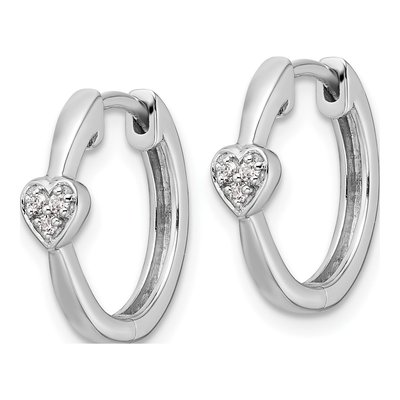 Sterling Silver 16mm Diamond Heart Huggie Hoop Earrings – view 2