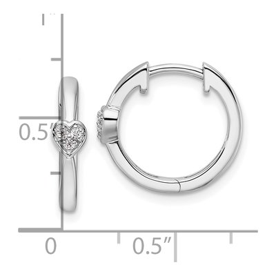 Sterling Silver 16mm Diamond Heart Huggie Hoop Earrings – view 4