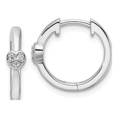 Sterling Silver 16mm Diamond Heart Huggie Hoop Earrings