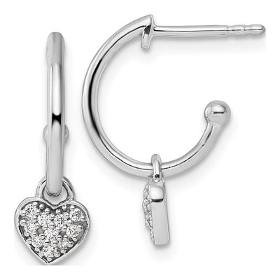 Sterling Silver 1/8 ct tw Diamond Heart Dangle Earrings