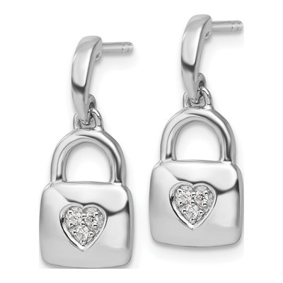 Sterling Silver 1/20 ct tw Diamond Heart Lock Dangle Earrings – view 3