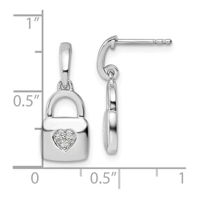 Sterling Silver 1/20 ct tw Diamond Heart Lock Dangle Earrings – view 5
