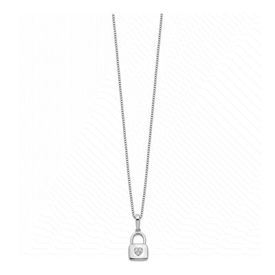 Sterling Silver Diamond Heart Lock Necklace – view 3