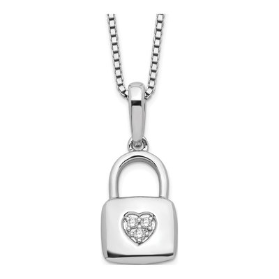 Sterling Silver Diamond Heart Lock Necklace