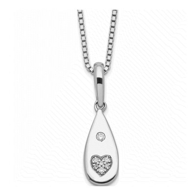 Sterling Silver 1/20 ct tw Diamond Heart Teardrop Necklace