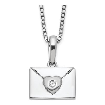 Sterling Silver Diamond Heart Envelope Necklace