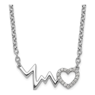 Sterling Silver 1/20 ct tw Diamond Heart Heartbeat Necklace