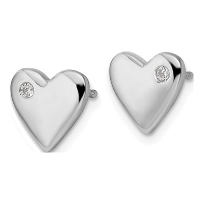 Sterling Silver 1.6mm Round Diamond Heart Stud Earrings – view 2
