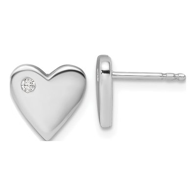 Sterling Silver 1.6mm Round Diamond Heart Stud Earrings