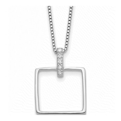 Sterling Silver 1/10 ct tw Diamond Open Square Necklace