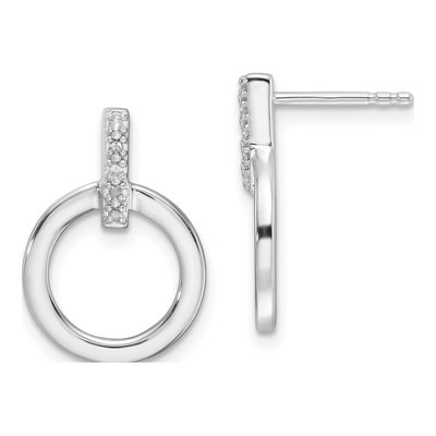 Sterling Silver 1/20 ct tw Diamond Open Circle Dangle Earrings