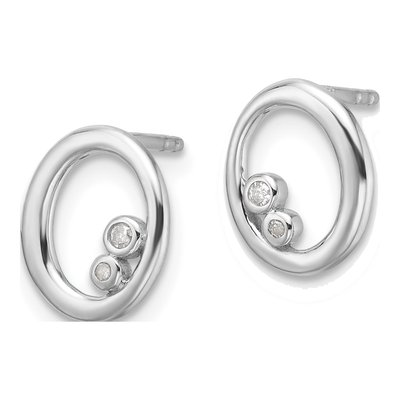 Sterling Silver Diamond Oval Dangle Earrings – view 3