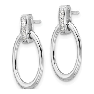 Sterling Silver 1/20 ct tw Diamond Oval Dangle Earrings – view 3