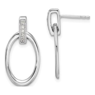 Sterling Silver 1/20 ct tw Diamond Oval Dangle Earrings
