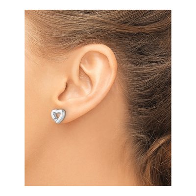 Sterling Silver 0.08 ct tw Diamond Heart Stud Earrings – view 4