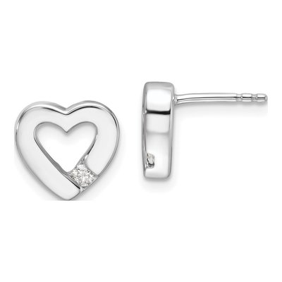 Sterling Silver 0.08 ct tw Diamond Heart Stud Earrings