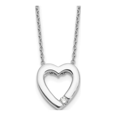 Sterling Silver 1/15 ct tw Diamond Open Heart Necklace