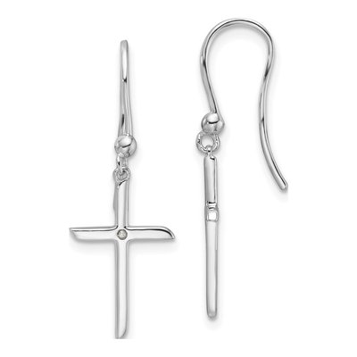 Sterling Silver Diamond Cross Dangle Earrings