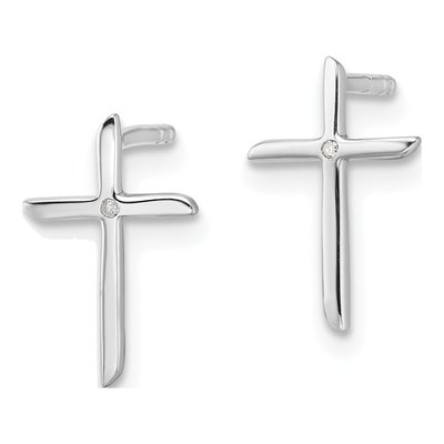 Sterling Silver Diamond Cross Stud Earrings – view 3