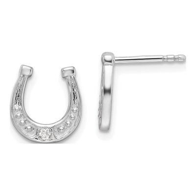 Sterling Silver Diamond Horseshoe Stud Earrings