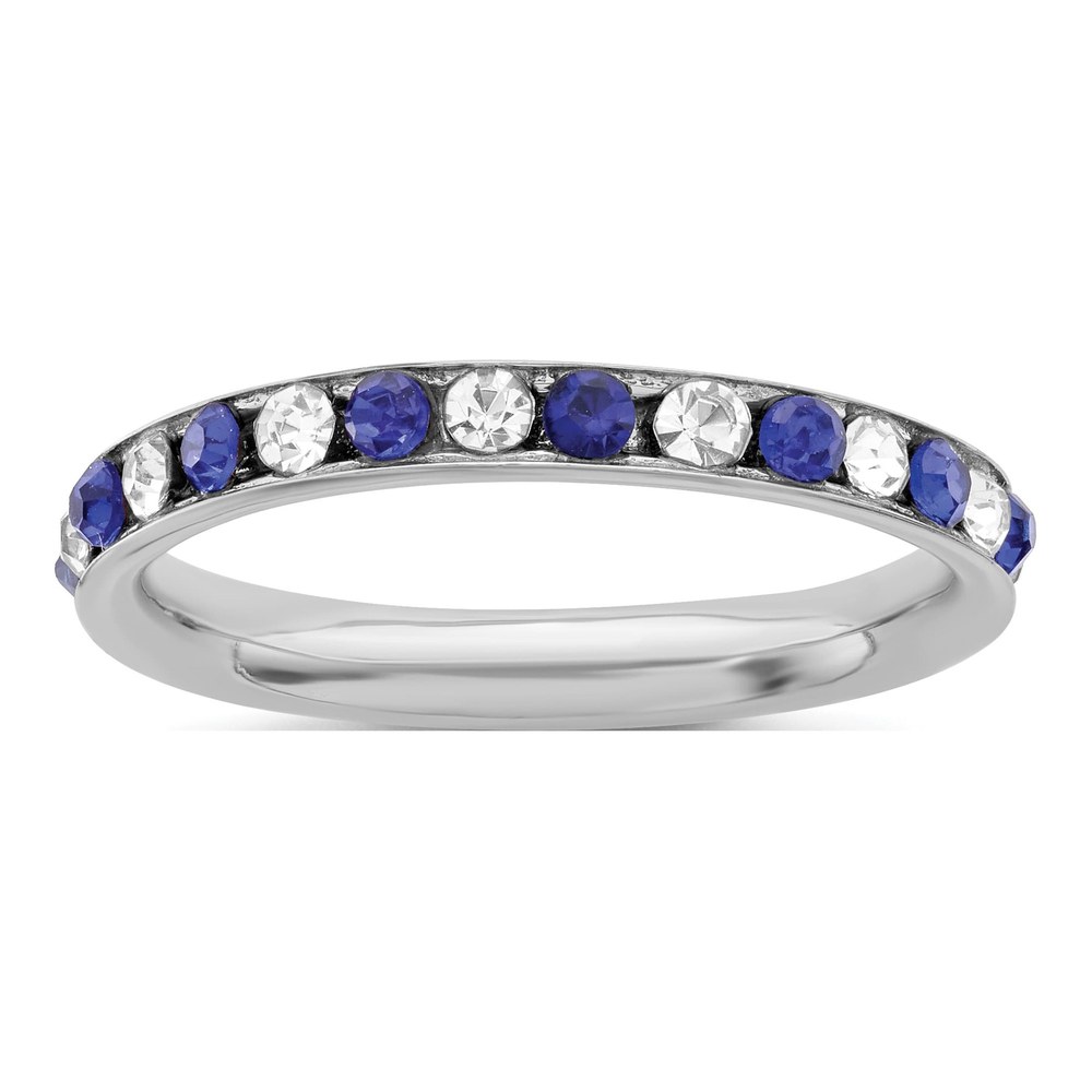 Sterling Silver Rhodium-Plated Blue And White Crystal Eternity Band Size 7