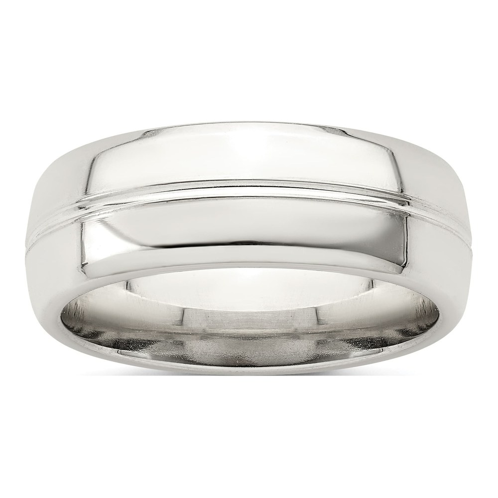 Sterling Silver 7mm Grooved Domed Wedding Band