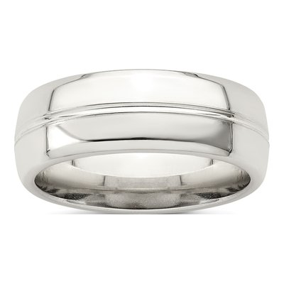 Sterling Silver 7mm Grooved Domed Wedding Band
