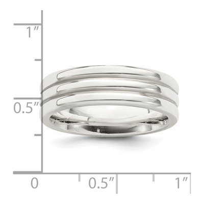 Sterling Silver 6mm Grooved Flat Wedding Band – view 6