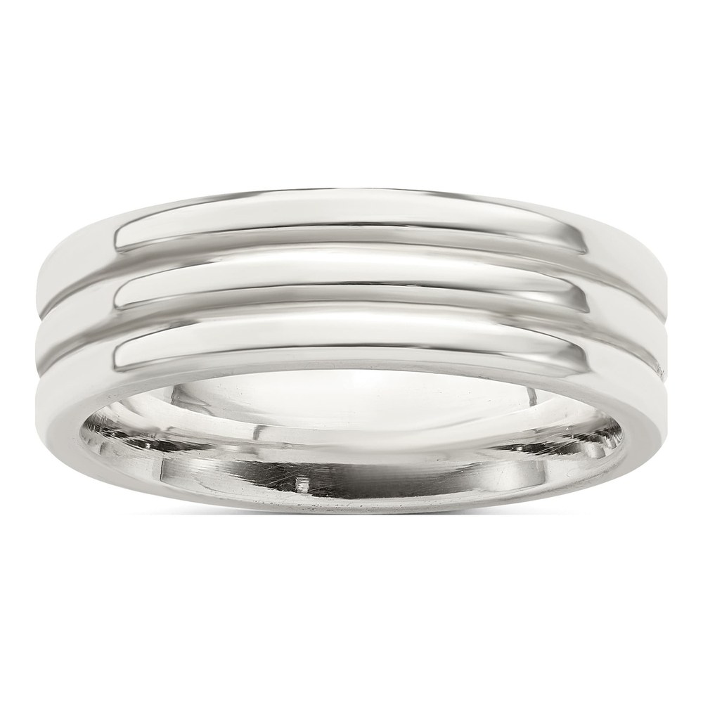 Sterling Silver 6mm Grooved Flat Wedding Band