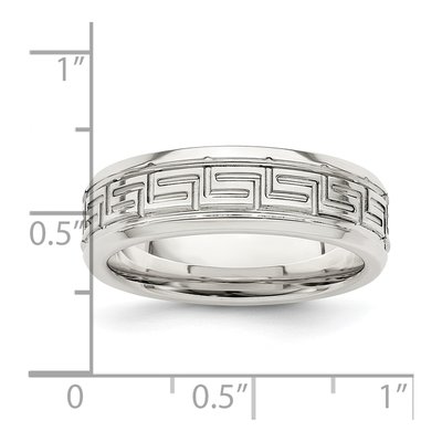 Sterling Silver 6mm Greek Key Flat Wedding Band – view 6
