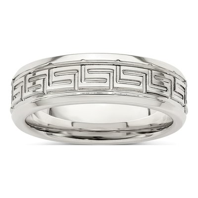 Sterling Silver 6mm Greek Key Flat Wedding Band