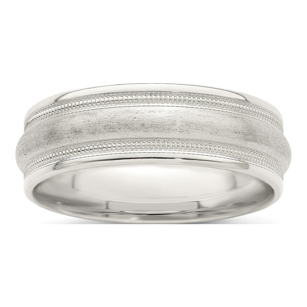 Sterling Silver 7mm Brushed Domed Double Milgrain Fancy Band Size 9