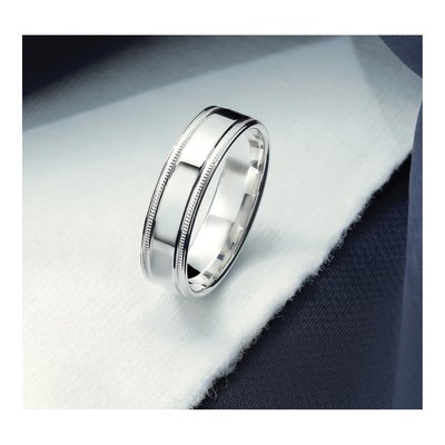 Sterling Silver 6mm Milgrain Flat Wedding Band – view 8