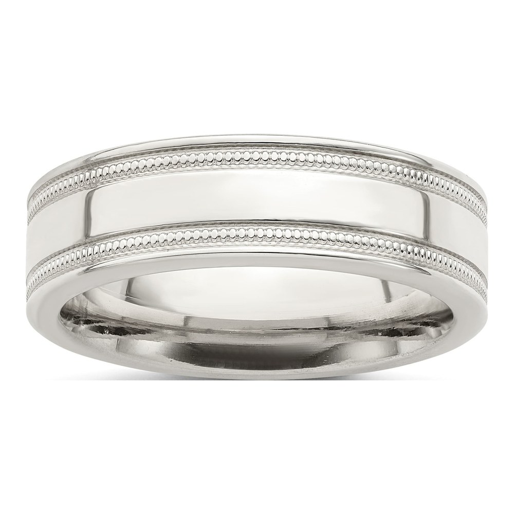 Sterling Silver 6mm Milgrain Flat Wedding Band