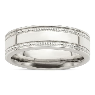 Sterling Silver 6mm Milgrain Flat Wedding Band