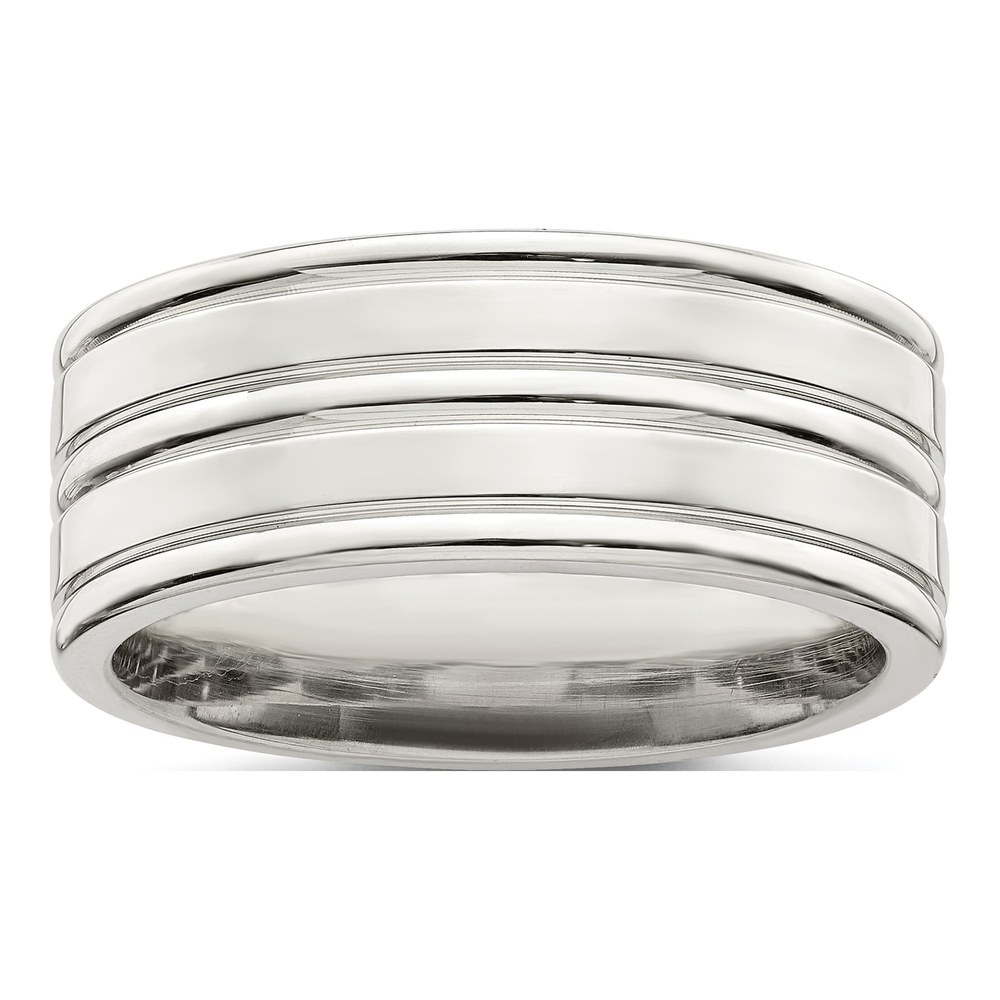 Sterling Silver 8mm Flat Grooved Wedding Band