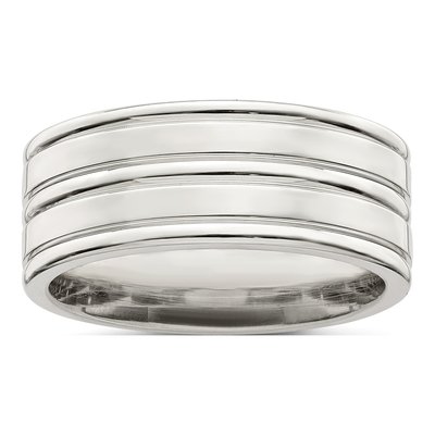 Sterling Silver 8mm Flat Grooved Wedding Band
