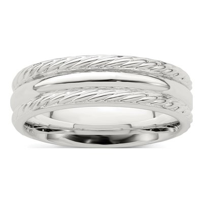 Sterling Silver 6mm Domed Rope Edge Wedding Band