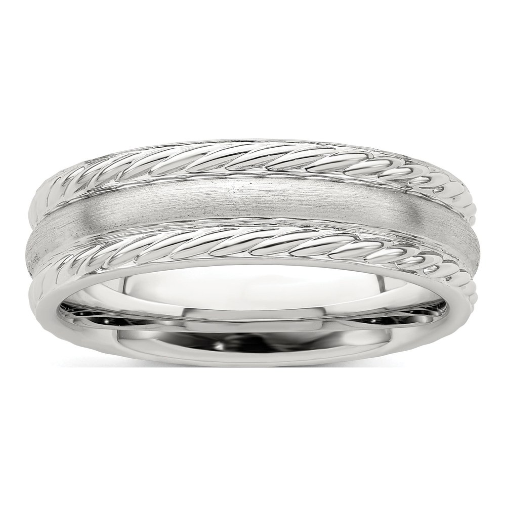 Sterling Silver Brushed Rope Edge Band, Size 7