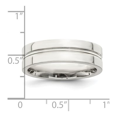 Sterling Silver 6mm Grooved Flat Wedding Band – view 6