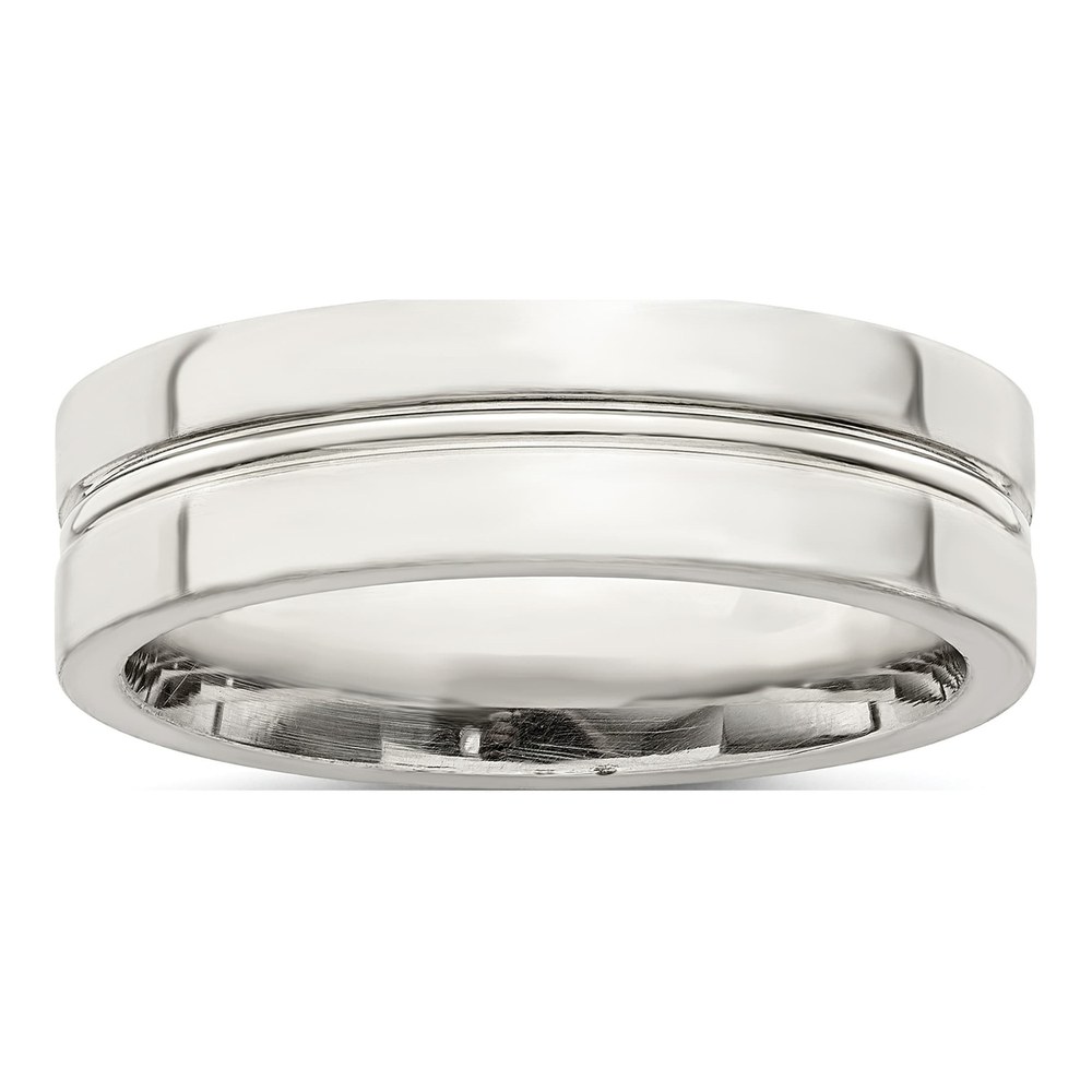 Sterling Silver 6mm Grooved Flat Wedding Band