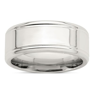 Sterling Silver 8mm Flat Beveled Wedding Band