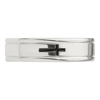 Sterling Silver 6mm Enamel Cross Wedding Band – view 5