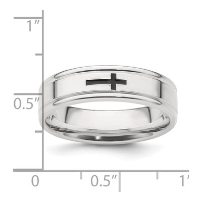 Sterling Silver 6mm Enamel Cross Wedding Band – view 6