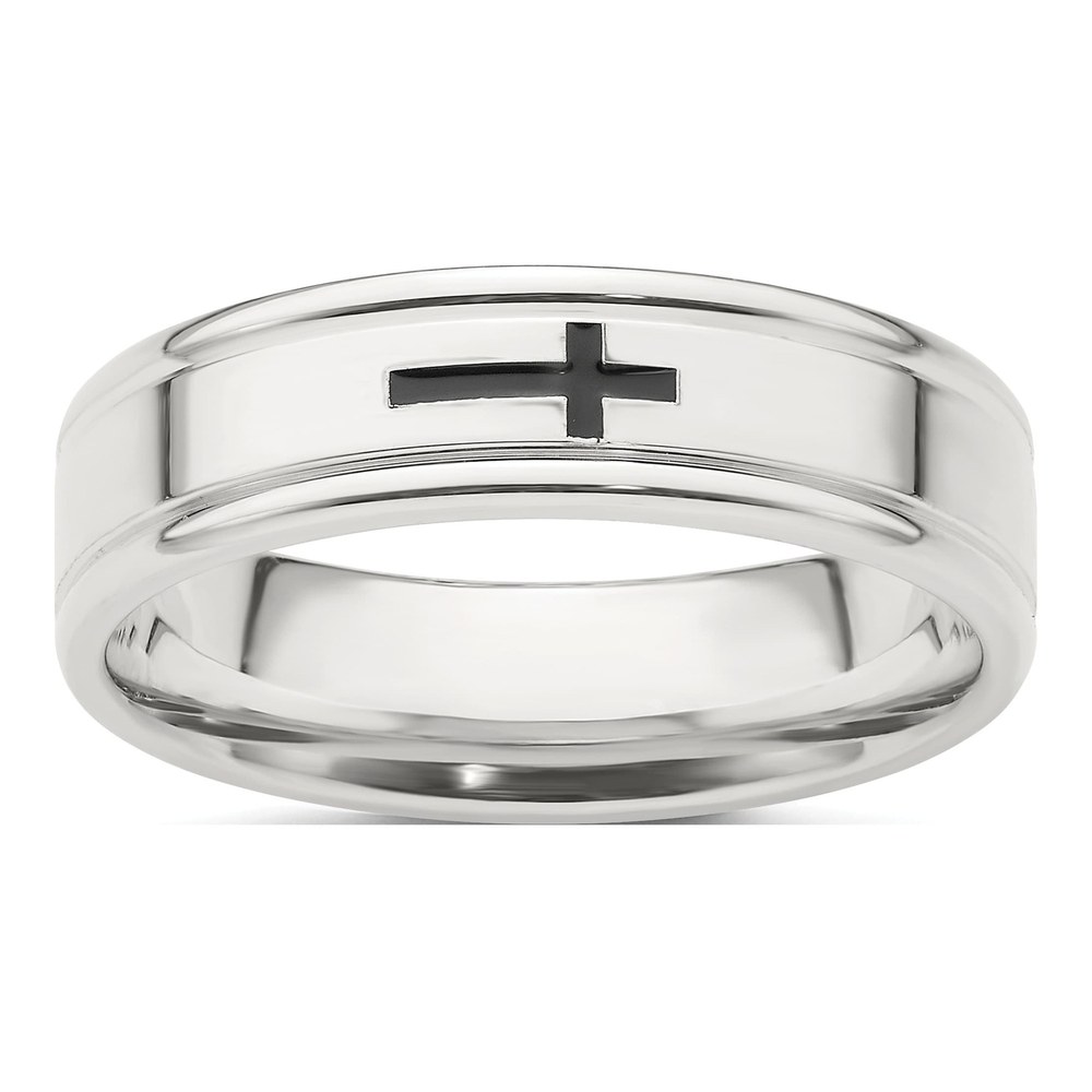 Sterling Silver 6mm Enamel Cross Wedding Band